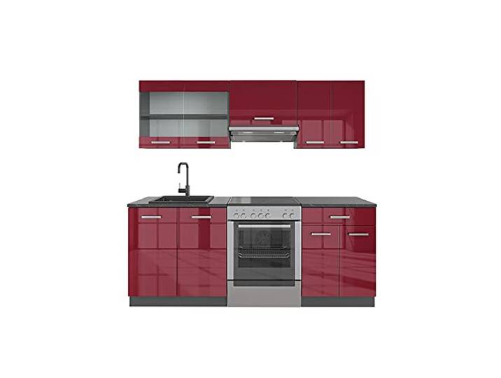 Vicco Küchenzeile R-Line, Rot Hochglanz/Anthrazit, 200 cm