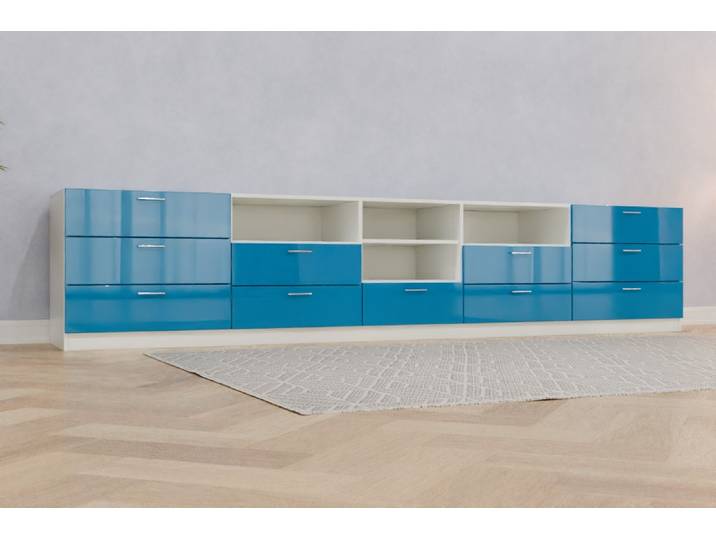 TV-Möbel nach Maß - RAL 5015 Himmelblau - 75x361x57cm - Individuell konfigurieren