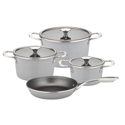 Topf-Set GSW "Stratos", grau, 1,6 l, Töpfe, Kochtopf-Set aus Stahl-Emaille mit antihaft-versiegelter Pfanne