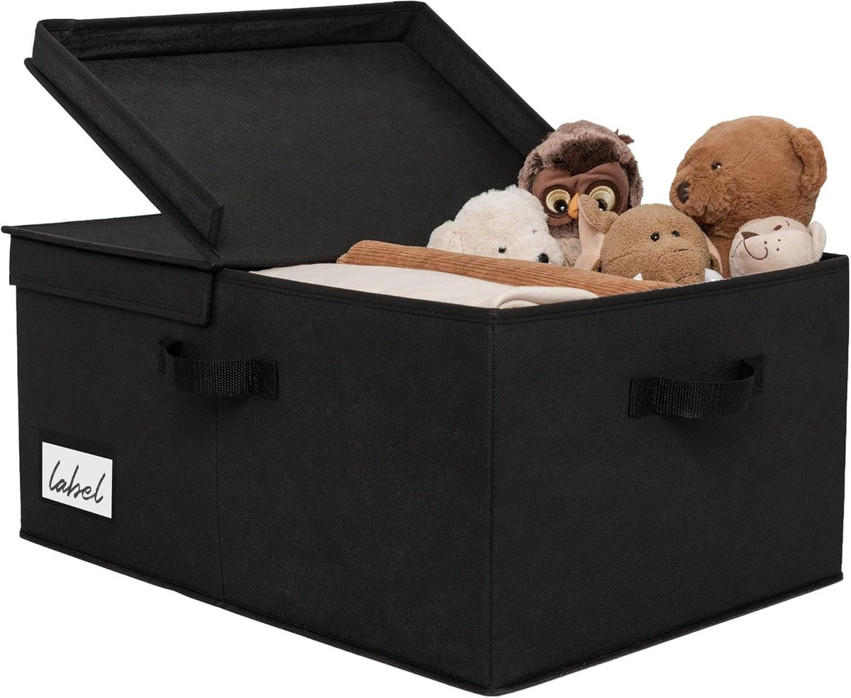 Thijox Extra Grote Opbergdoos met Deksel, Zwarte Stoffen Mand, Opvouwbare Opbergdoos voor Kleding en Speelgoed