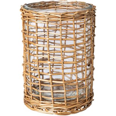 Windlicht CREATIV HOME "Kerzenhalter", braun, H:23cm Ø:17,5cm, Glas, Holz teilmassiv, Kerzenhalter, Windlicht, mit Weiden Umzug