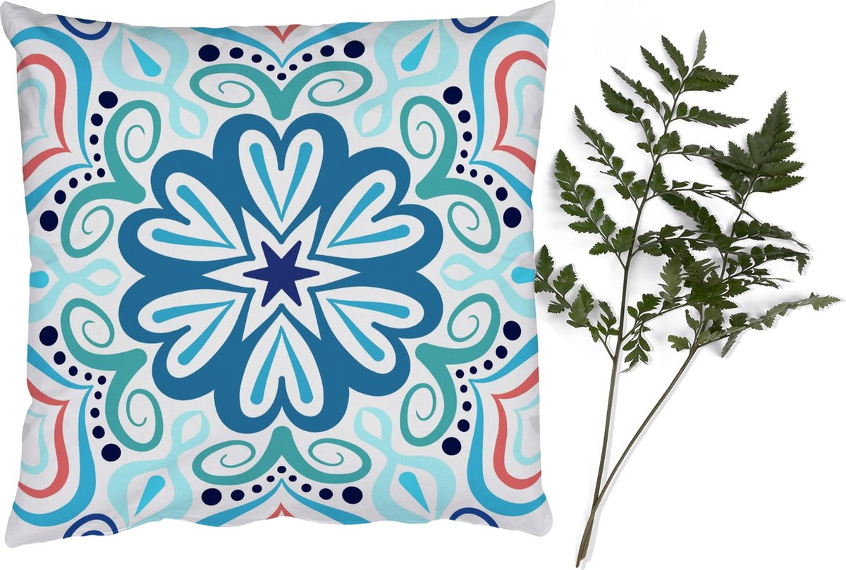 PillowMonkey Sierkussen Mandala Bloem Blauw - 60 x 60 cm