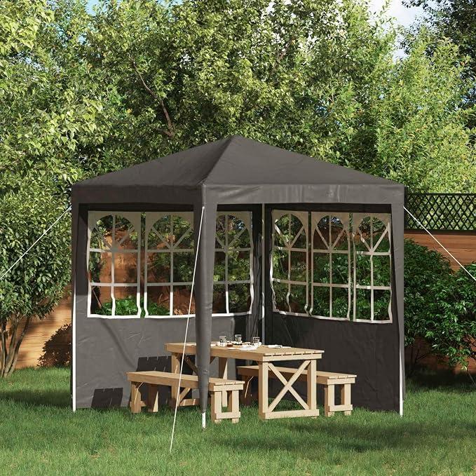 Party Zelt Seitenteil 2 pcs 200 x 195 cm Anthrazit PE und Stahl pavillon partyzelt festzelt gartenzelt faltpavillon pergola überdachung wasserdicht stabil wetterfest uv Schutz seitenwand