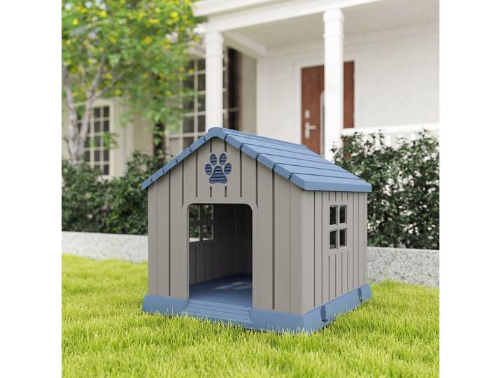 PawHut Niche Extérieur Chien Surélevée 85x79x82cm Bleu