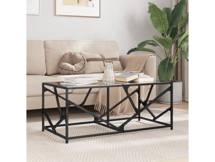 HEFZGDB Couchtisch mit Glasplatte Schwarz 98,5x50x41 cm Stahlgestell Wohnzimmertisch Moderner Sofatisch Langlebig Stabil