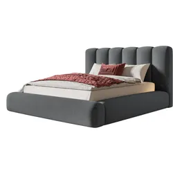 BETT 140x200 - Polsterbett mit Bettkasten und Holzrahmen - Modern Bett - Eleganter Jasmine-Stoff - Kollektion Alva Maxi - Grau