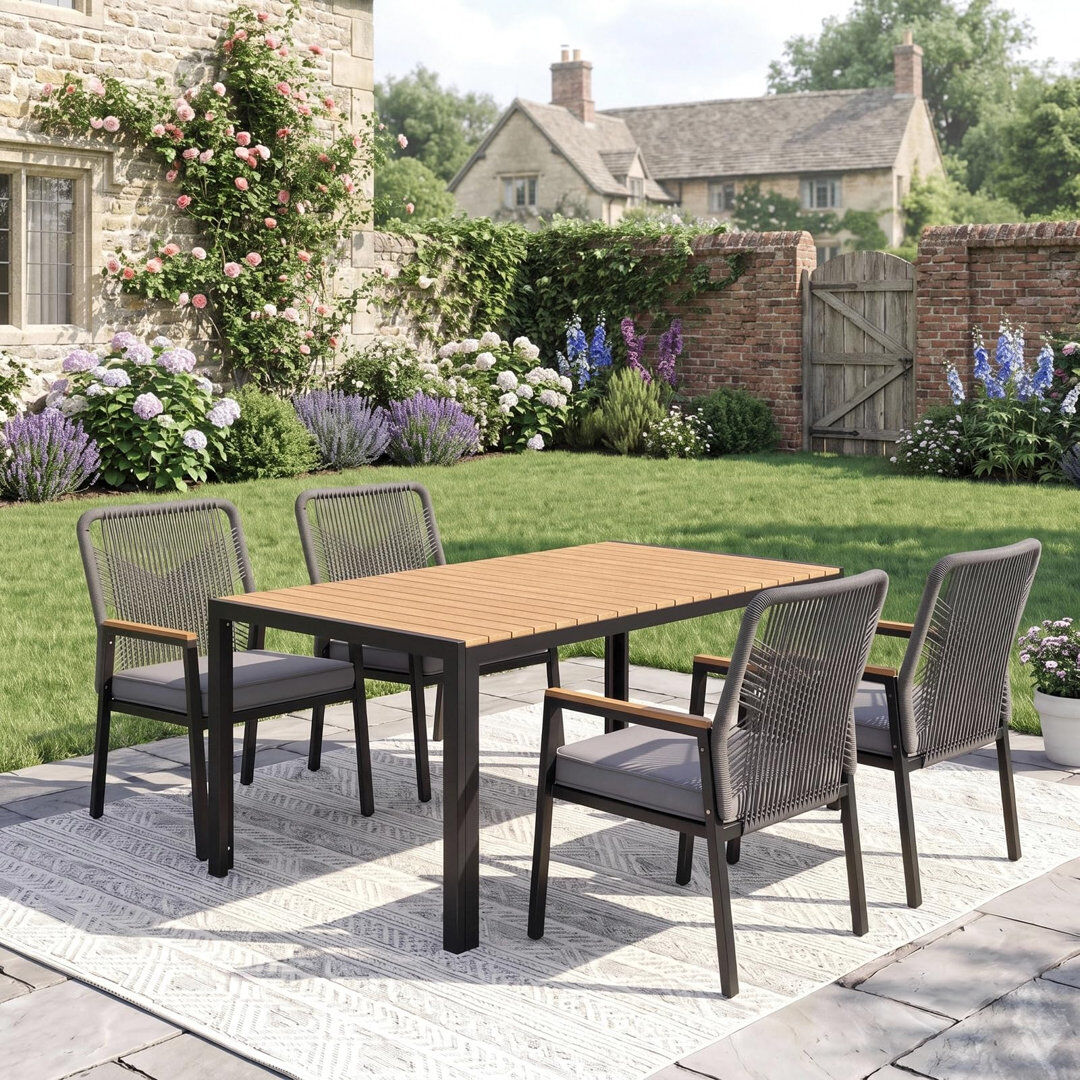 Highland Dunes Dining Set Grey/Black+teak Table