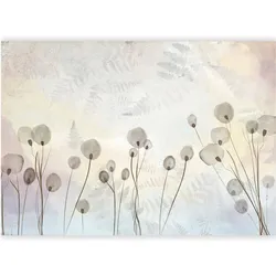 Artgeist, Tapete, Fototapete - Minimalist meadow - floral motif in light shades with reflections (200 x 140 cm)