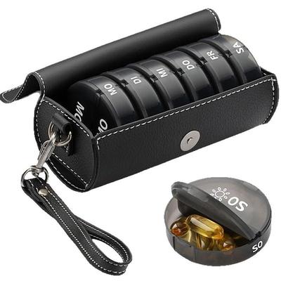 Wöchentlicher Pillenorganizer mit PU-Lederetui – 7-Tage-Medikamentenbox, zweimal tägliche Medikamentenerinnerung, beschriftete Fächer (Mo-Fr), abwischbar Lebensmittelecht, geeignet für Reisen, Arbeit