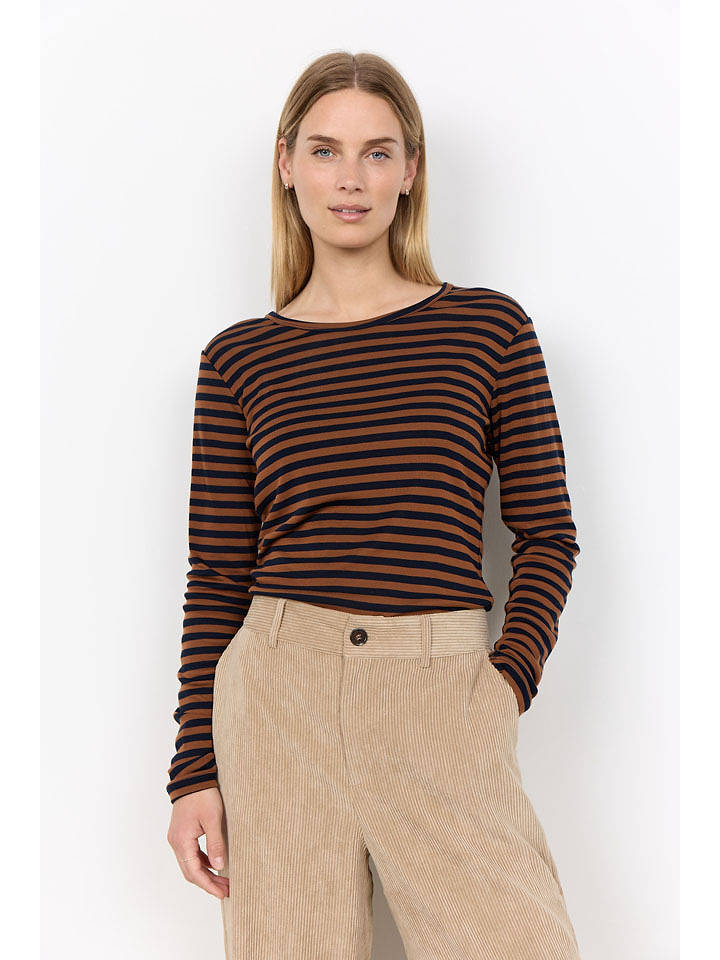 soyaconcept Longsleeve "Helle" in Braun/ Schwarz - XL
