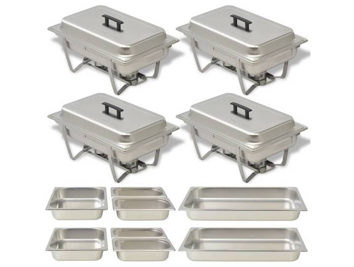 vidaXL Speisenwärmer NA Chafing Dish Set 4-tlg Edelstahl Buffet Behälter Warmhalte Stövchen