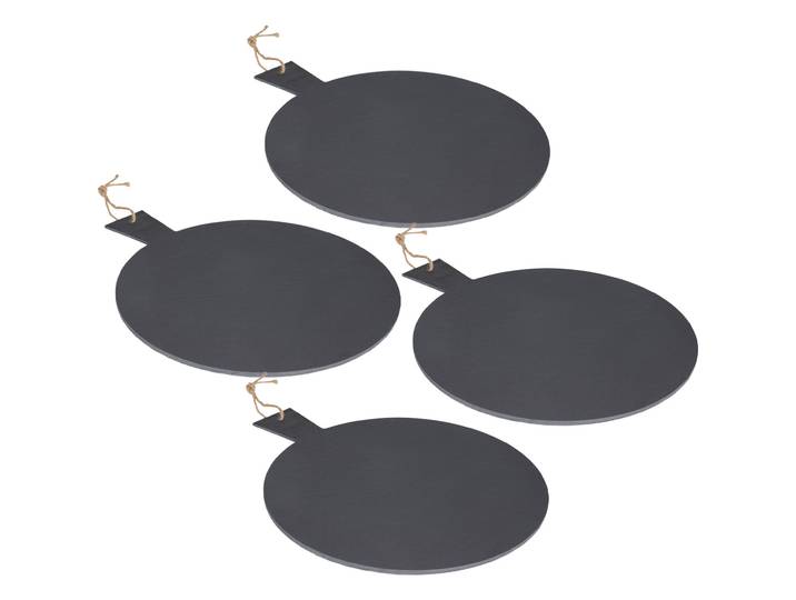 4er-Set Serviertablett, Schieferplatte, rund mit Griff, Ø 35 cm