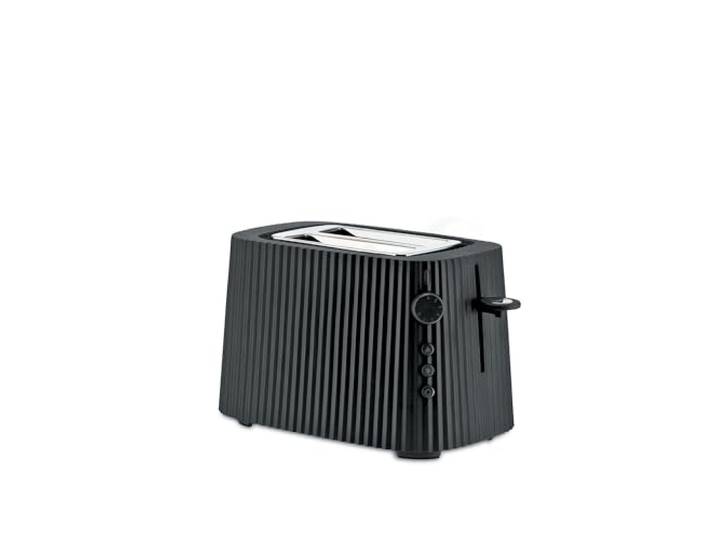 Alessi Plissé MDL08 B - Toaster mit sechs Bräunungsstufen, 850 W, Schwarz Toaster, entworfen von Michele De Lucchi, zum Toasten von Brot mit sechs Bräunungsstufen