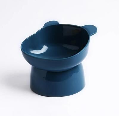 Uplift Essentials Elevated Tilted Cat Bowls With Non Slip Base Anti Vomiting Stress Free Feeding Station blue