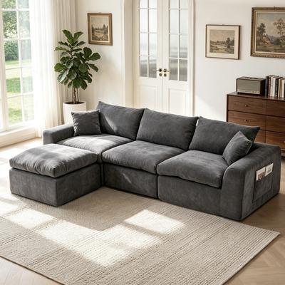 Abrihome "110"" L-Shaped Sectional Boneless Sofa with Pillows and Ottoman"