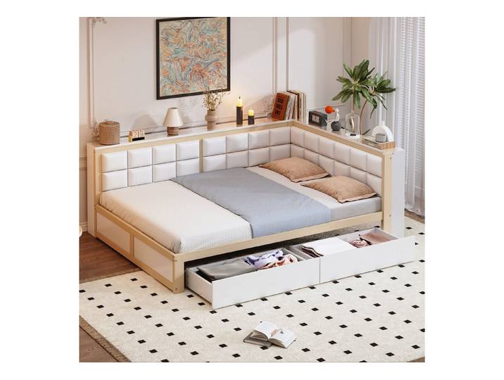 HAUSS SPOLE Schlafsofa 140 x 200 cm, mit Rückenlehne, Stauraum und Schubladen, Holzfarbe