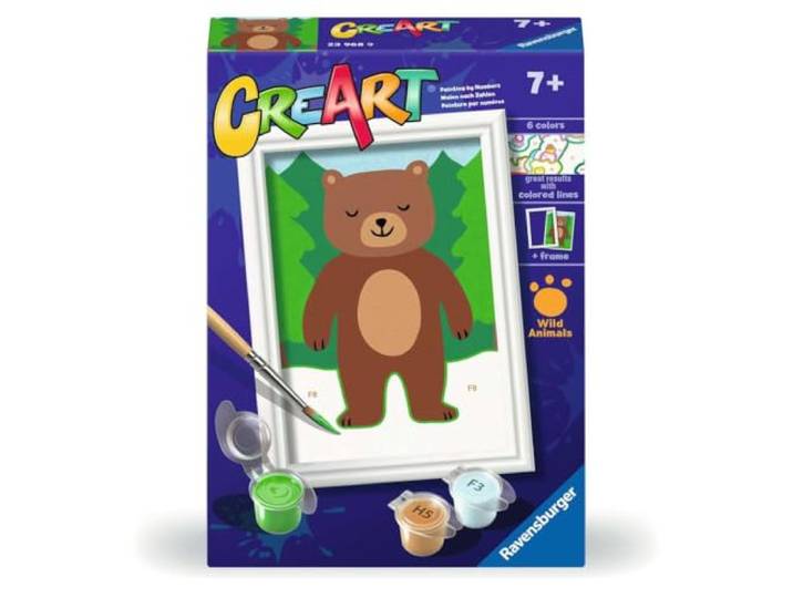 Ravensburger - CreArt Serie F: speelse beer, schilderen op nummer, schilderset voor kinderen, inclusief lijst, pedagogisch en creatief spel, cadeau-idee voor kinderen van 7+ jaar, 12 x 8,50 cm