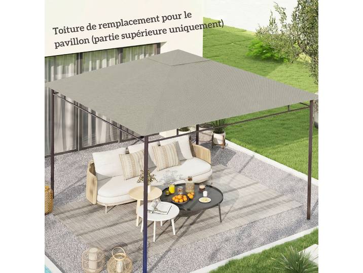 Outsunny Toile Remplacement Tonnelle 3x3m Polyester Gris