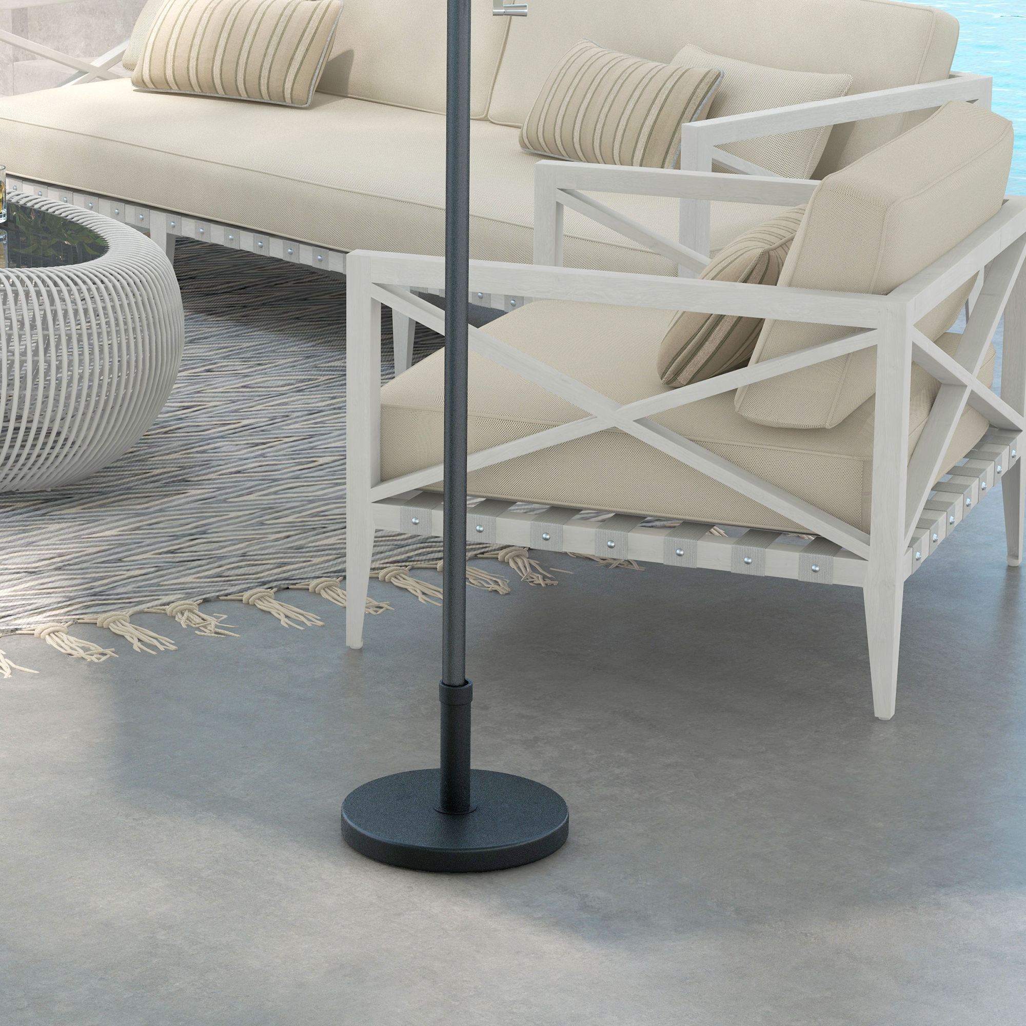 Outsunny Base per Ombrellone da 15kg Rotonda per Pali da Ø24-38mm, Plastica e Cemento, Ø46.5 cm, Nero