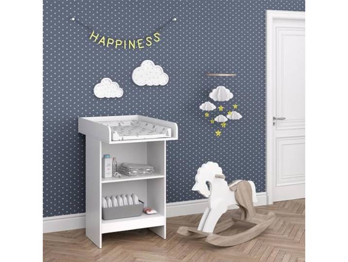 Vicco Wickelkommode Leo , Weiß 60 x 103 cm mit offenem Regal und abnehmbarem Wickelaufsatz