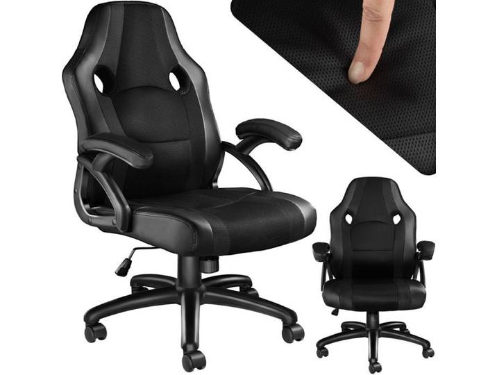 Chaise de bureau - TECTAKE - Fauteuil de gamer BENNY avec rembourrage épais et revêtement en cuir synthétique - Noir