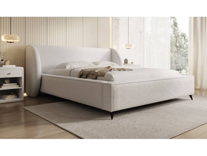 Designer Polsterbett Freya in Teddy Bouclé mit Stauraum - 140x200 - Braun - Luxusbetten24