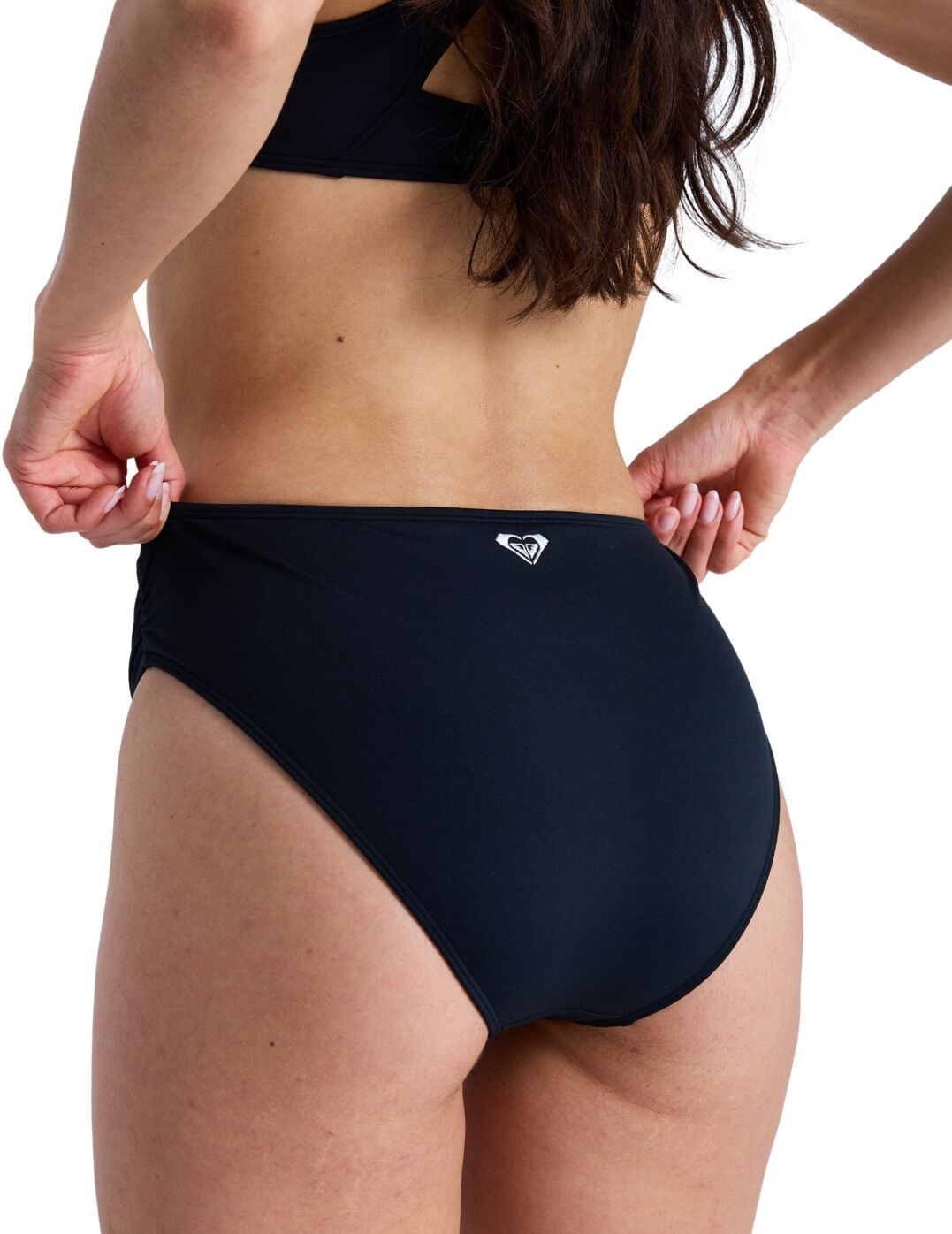 Bikini-Hose ROXY "Solid Essentials Hipster", Damen, Gr. XS, schwarz (anthrazit), Obermaterial: 85% Polyester, 15% Elasthan., Badehosen Bikini-Hose anthrazit XS