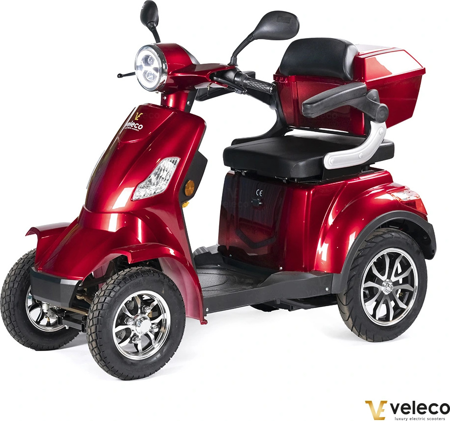 Veleco Faster - 4 Rad Seniorenmobil - herausnehmbarer Lithium-Ionen-Akku - Mobilitätsroller - Stabil und sicher - Fertig montiert - 1000W - (Rot)