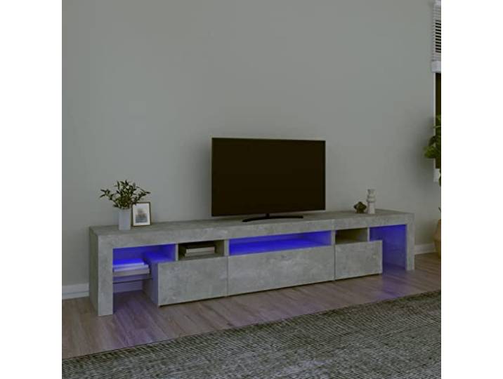 TV Schrank mit RGB Beleuchtung Betongrau 215x36,5x40cm TV Möbel mit Stauraum und Präsentationsplatte Holzwerkstoff Stromversorgung