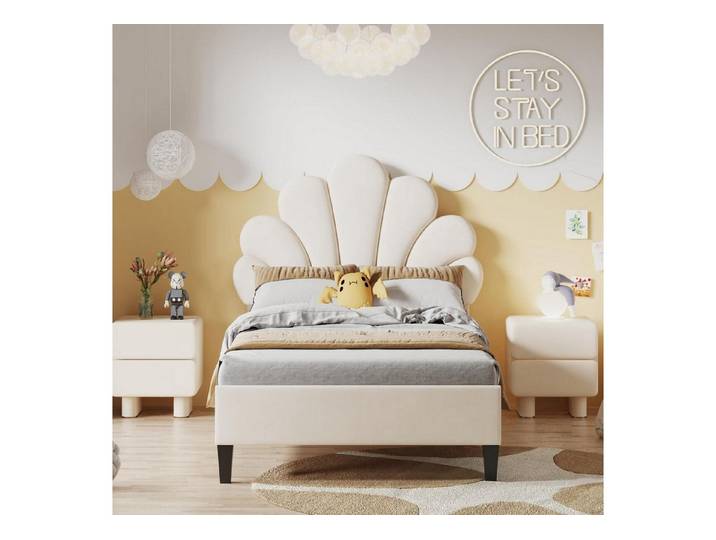 LuxusKollektion Polsterbett Kinderbett Polsterbett Mädchen Samt Beige 90x200