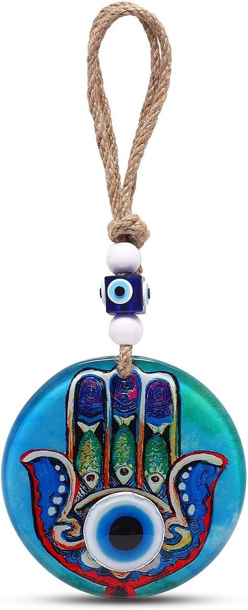 Hamsa hand van Fatima in glas met Turks oog - Geluk decoratie voor thuis