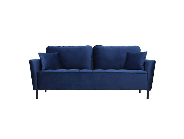 Canapé design 3 places en tissu velours bleu foncé et métal noir BEKA