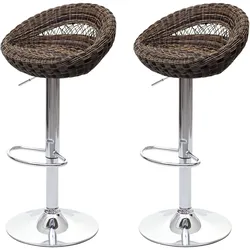 2er-Set Barhocker HWC-G26, Tresenhocker Barstuhl Drehhocker, In-/Outdoor Poly-Rattan MVG-zertifiziert chrom