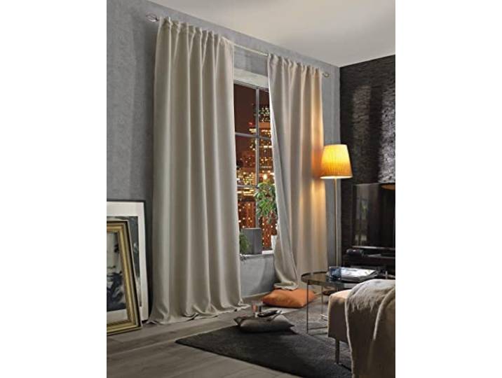 HOMEbasics Akustikvorhang Uni ACUSTICO Lärm-, Hitze-, Kälte- und Zugluft-Schutz + abdunkelnd Natur 225 x 135 cm