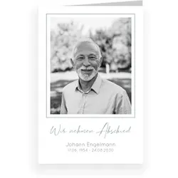 Einladungskarte Trauerfeier: Marmoriert mit Foto in Weiß