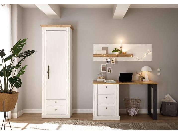 Büromöbel-Set GOODPRODUCT Westminster , weiss (pinie weiß dekor), B:204cm H:203cm T:60cm, Holzwerkstoff, Metall, Arbeitsmöbel-Sets, Büromöbel-Set, im romantischen Landhausstil, exclusiv by Otto