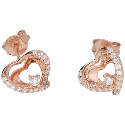 Paar Ohrstecker SMART JEWEL "Herz mit Zirkonia, rosé vergoldet, Silber 925", rosa (rosé vergoldet), Ohrringe, Damen, Silber 925 (Sterlingsilber)