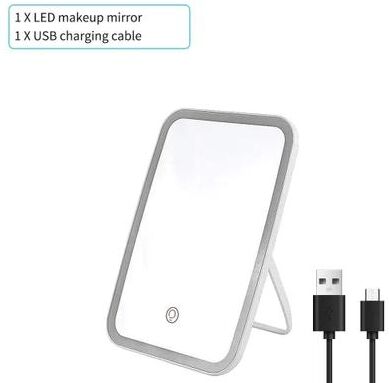 Uplifted Finds Foldable LED Vanity Mirror With Tricolor Lighting USB Rechargeable Touch Control white