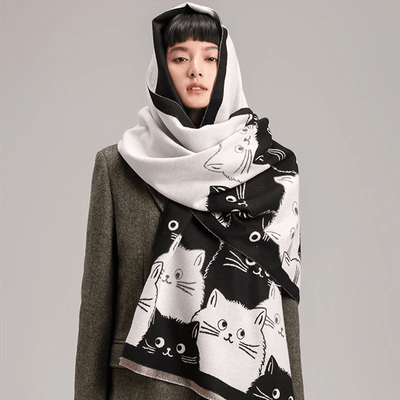 Inspire Essentials Cute Cat Jacquard Pashmina Cashmere Scarf For Women Winter Blanket Shawl 2