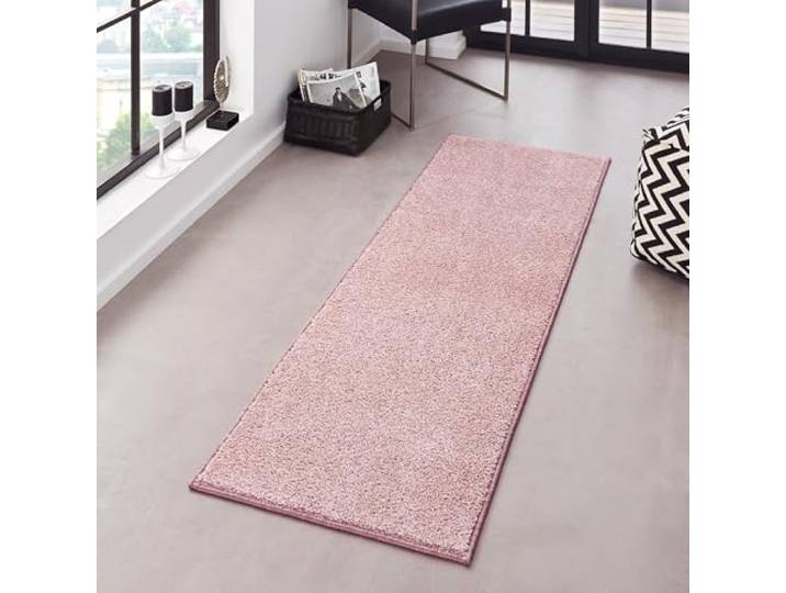 Hanse Home Pure Teppich – Wohnzimmerteppich dichter Kurzflor Robust Schlafzimmerteppich einfarbig Modern für Esszimmer, Wohnzimmer, Kinderzimmer, Flur, Schlafzimmer, Küche – Rosa, 80x300cm
