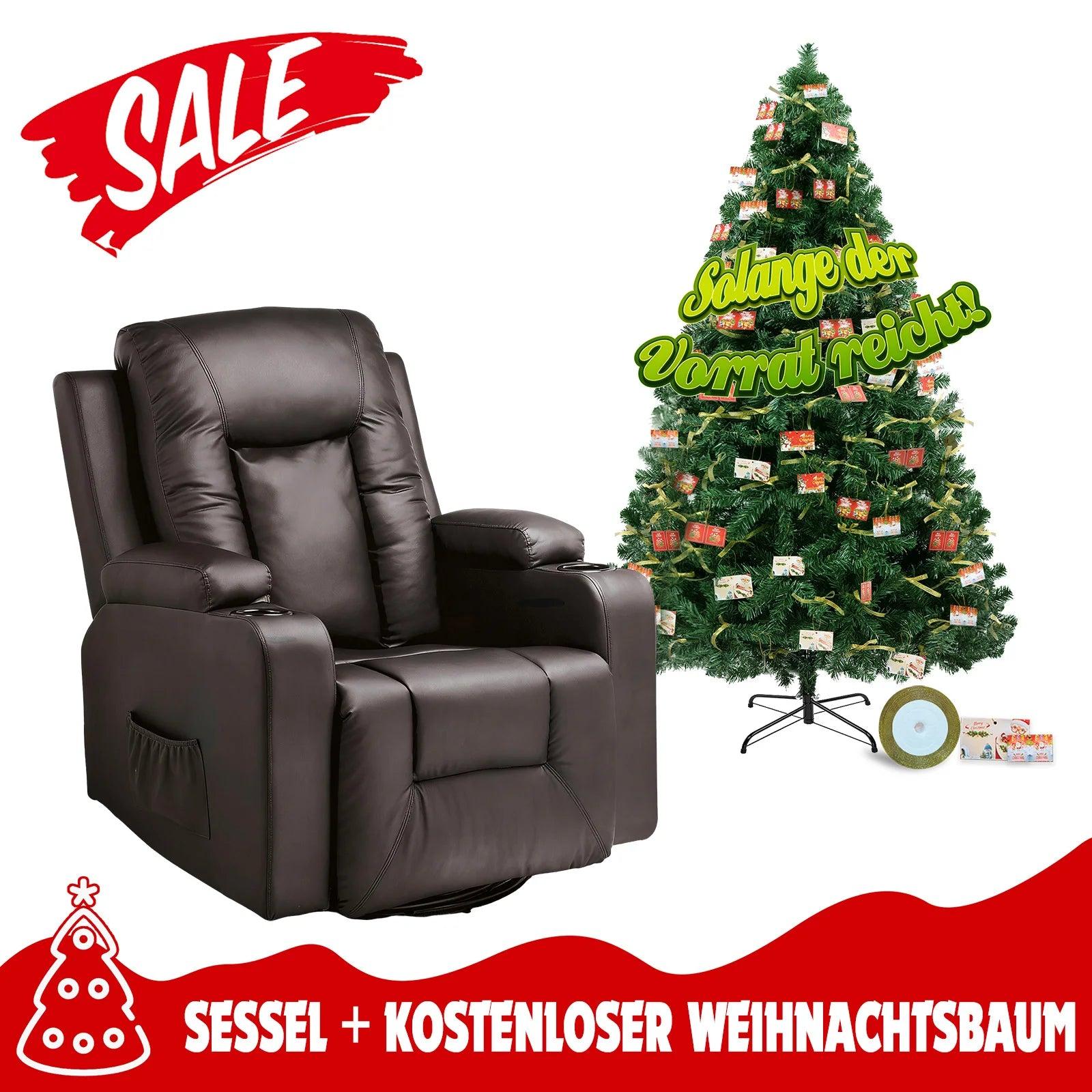 Relax-Sessel + Künstlicher Weihnachtsbaum Set, Fernsehsessel mit Weihnachtsdeko Set, Verstellbarer Sessel mit Weihnachtsbaum Set