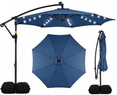 Costway 10 FT Solar LED Offset Cantilever Patio Umbrella Hanging Outdoor Market Umbrella-Navy