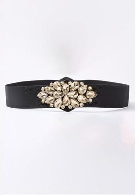 Women's Rhinestone Stretch Belt by Accessories For All in Black (Size XL)