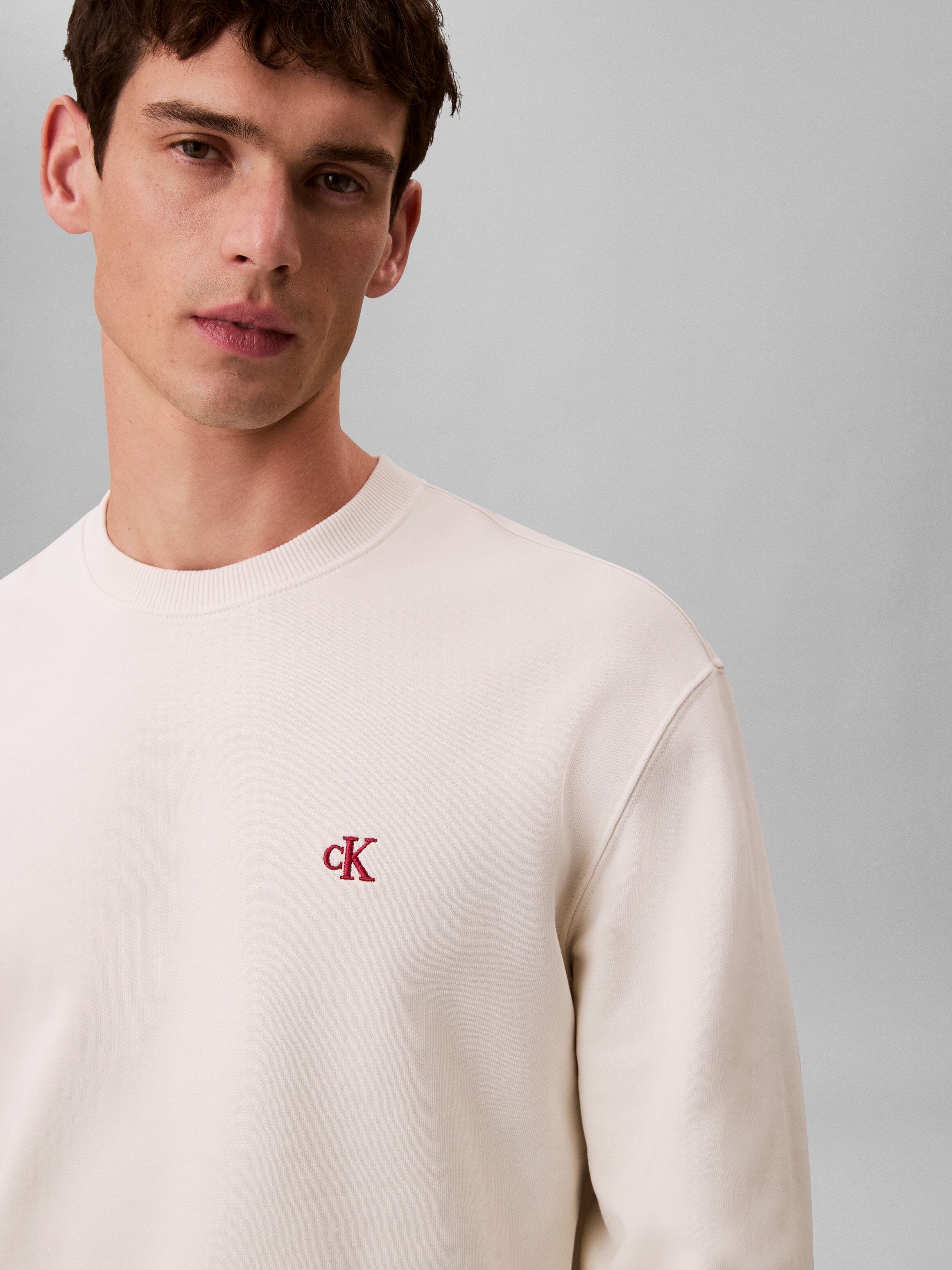 Sweatshirt CALVIN KLEIN, Herren, Gr. XXL, weiss (tofu), Sweatware, Obermaterial: 100% Baumwolle, unifarben, regular fit normal, Rundhals, eingesetzt Bündchen, Sweatshirts Sweatshirt, Regular fit mit Rundhalsausschnitt tofu XXL