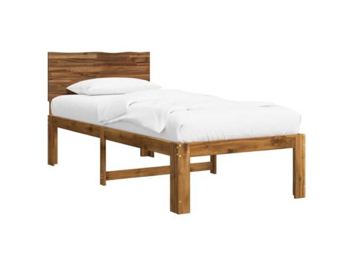 KTHLBRH Einzelbett mit Kopfteil ROSTOCK und 80 x 200 cm Massives Akazienholz, Maserung und Rand und Kopfteil, fester Lattenrost, moderner Stil, Verwendung