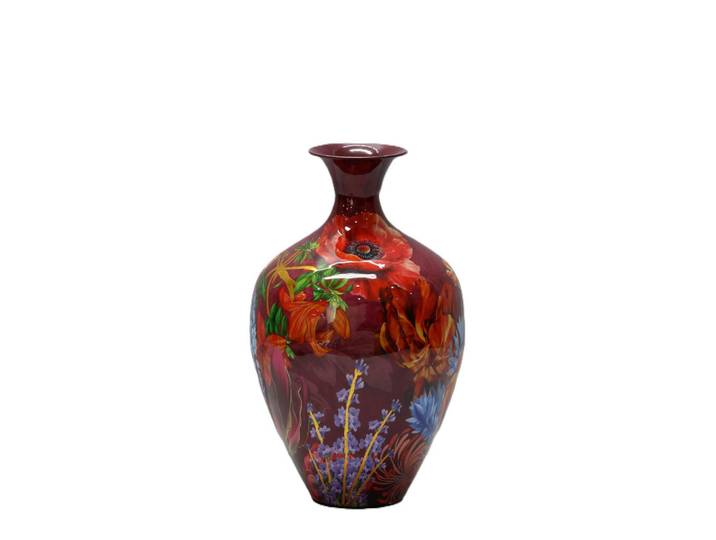 Dekovase, Mehrfarbig, Weinrot, Metall, 25x41x41 cm, Dekoration, Vasen, Metallvasen