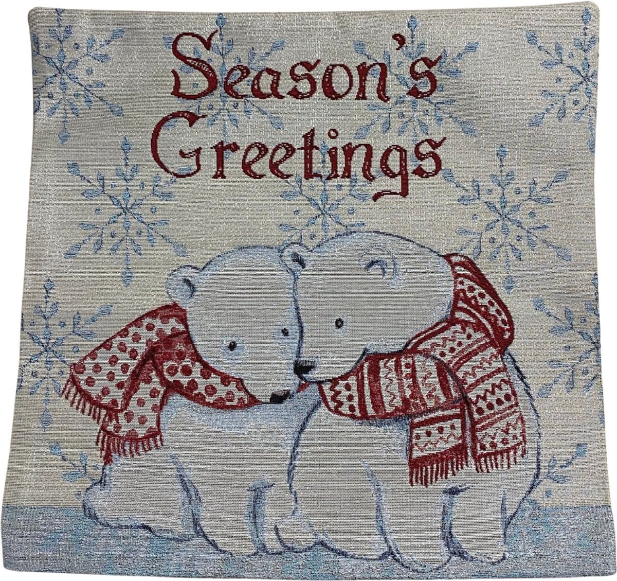Luxe Kerst Kussenhoes met Ijsberen en Seasons's Greetings - Gobelinstof - 45 cm
