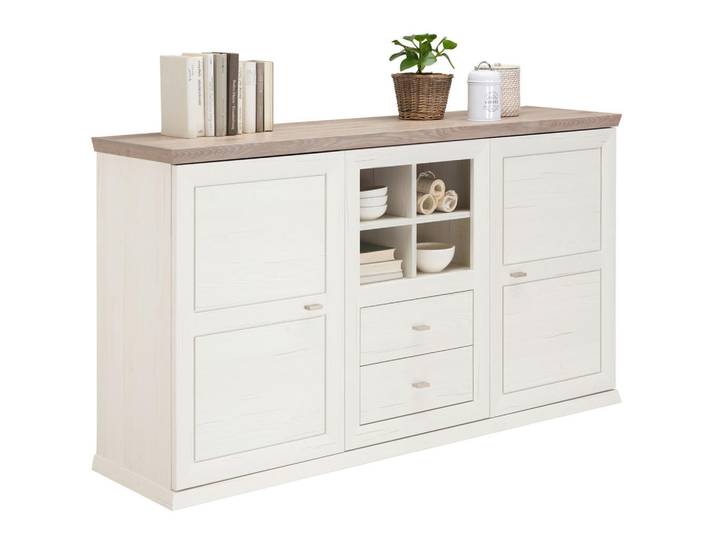 Hom`in Kommode, Grau, Weiß, 2 Fächer, 2 Schublade(n) Schubladen, 160x89x43 cm, Beimöbel erhältlich, stehend, Wohnzimmer, Kommoden & Sideboards, Kommoden