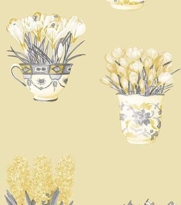 Printemps Tea Cups Wellington Flower Pot Paper and Vinyl 32.7-foot x 20.5-inch Wallpaper