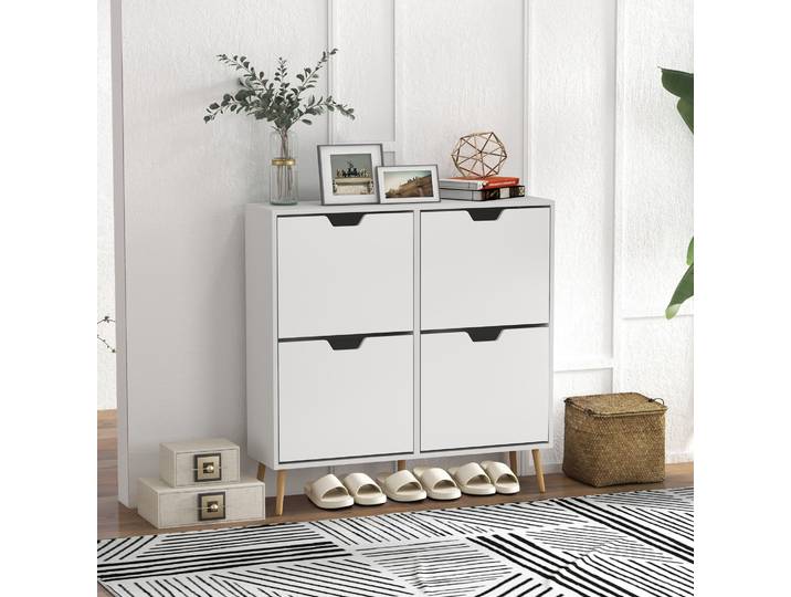 HOMCOM Meuble Chaussures 4 Abattants 16 Paires Blanc 95x26x95cm